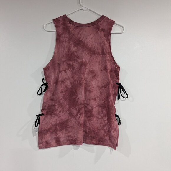 Empyre Tie Dye Rose Graphic Tee with Laced Sides Burgundy Black Size Medium - Picture 4 of 4